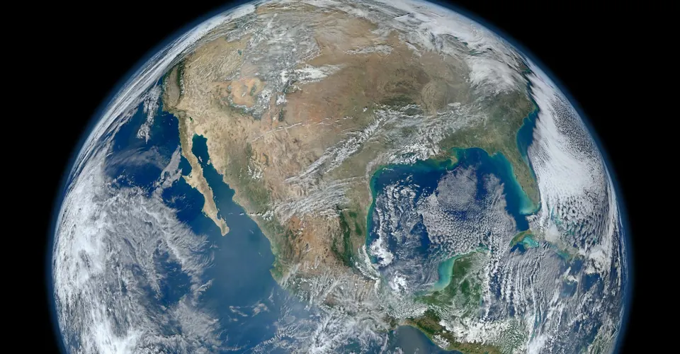 Earth seen from orbit: North America, the Gulf of Mexico and the Pacific under cloud